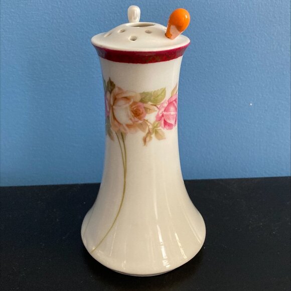 Antique Bavarian floral hat pin holder with 2 pins - Picture 2 of 6